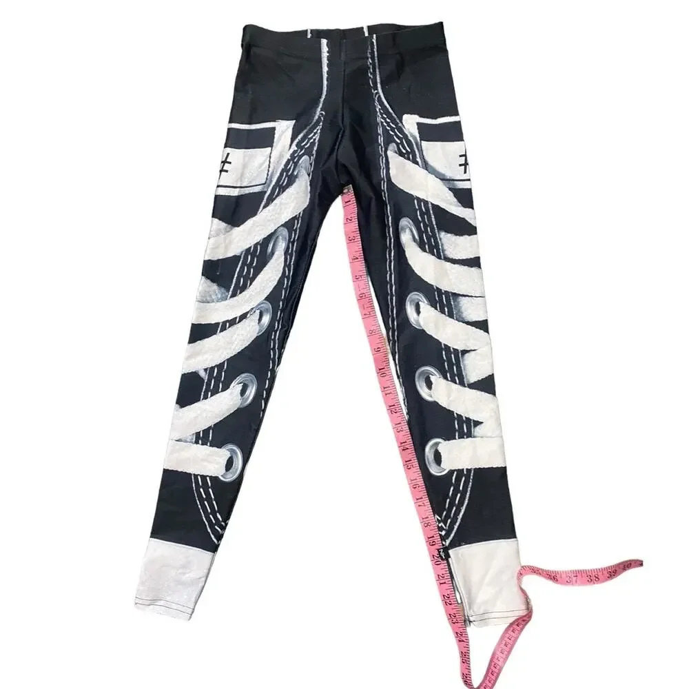 Zara Terez Girl's Black and White Lace Up Look Leggings, Size Medium, NEW